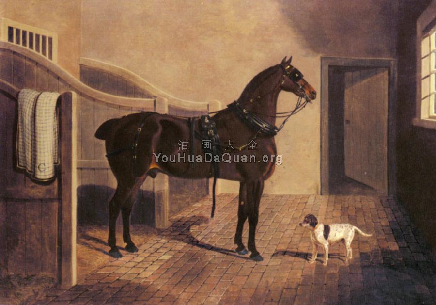A Favorite Coach Horse and Dog in a Stable - 约翰·弗雷德里克·赫尔林